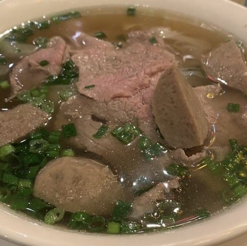 Rare Tender Steak and Meatballs Pho.