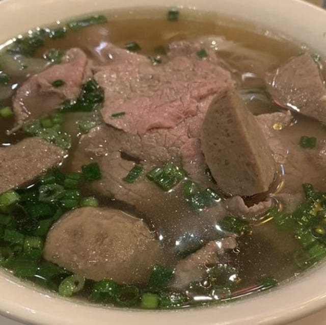 Rare Tender Steak and Meatballs Pho.
